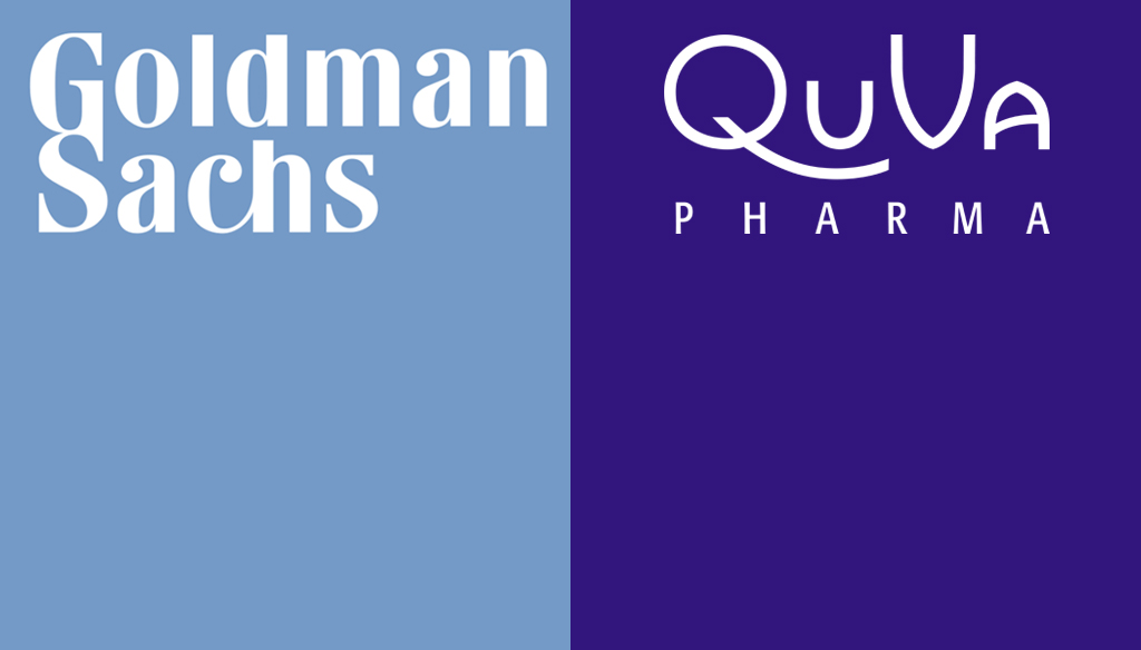 Goldman Sachs logo and Quva Pharma logo
