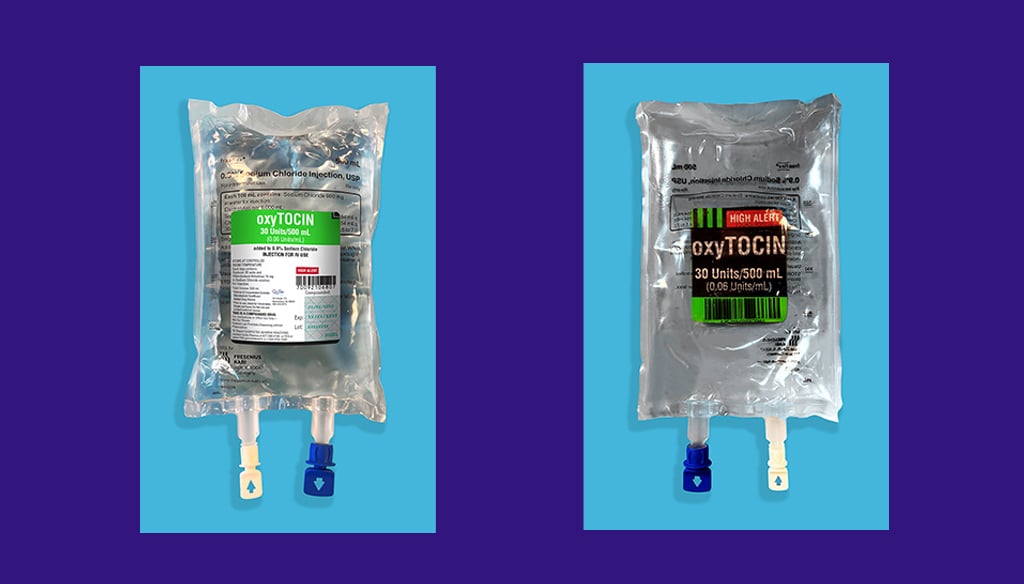 Quva's Pharma Oxytocin High-alert drug double-sided labeling